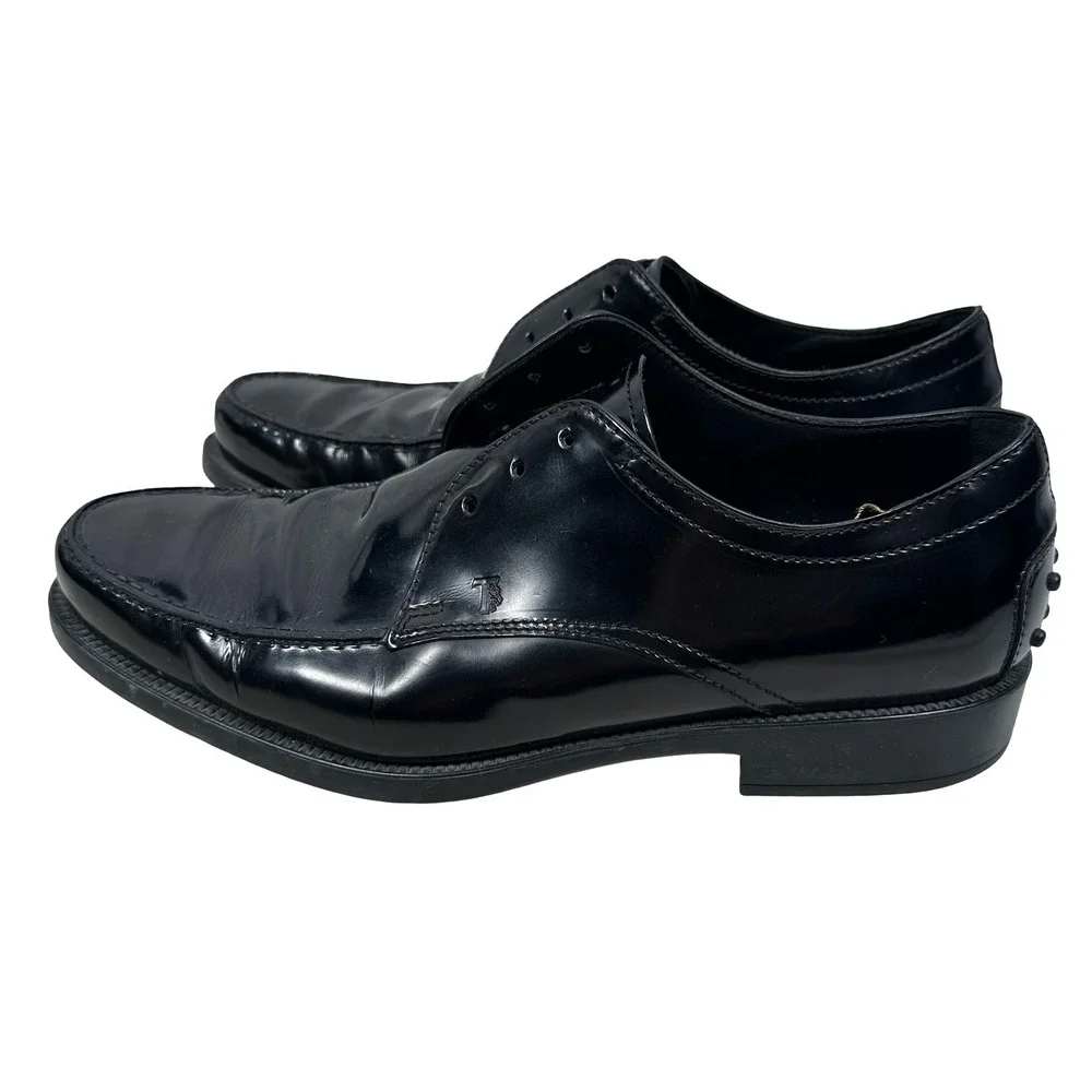 Tods Mens Black‎ Patent Leather Derby Shoes Tuxedo Dress Shoes 10 READ NO LACES